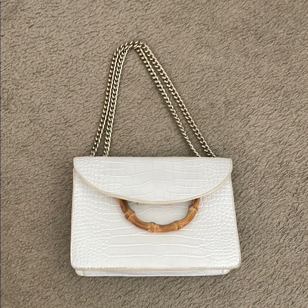 {Just Fab} Shoulder or Crossbody Croc-Embossed Handbag with Bamboo Handle